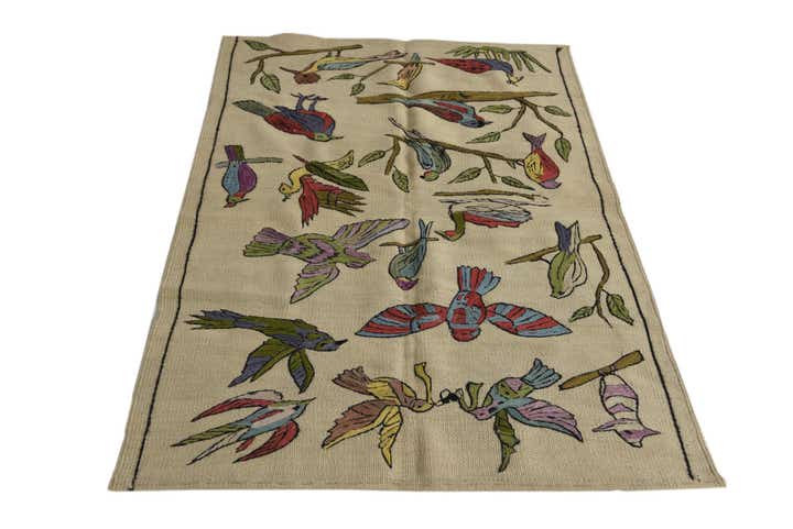 3' 2 x 4' 8 Hand Woven Kilim Suzani Wool Rug