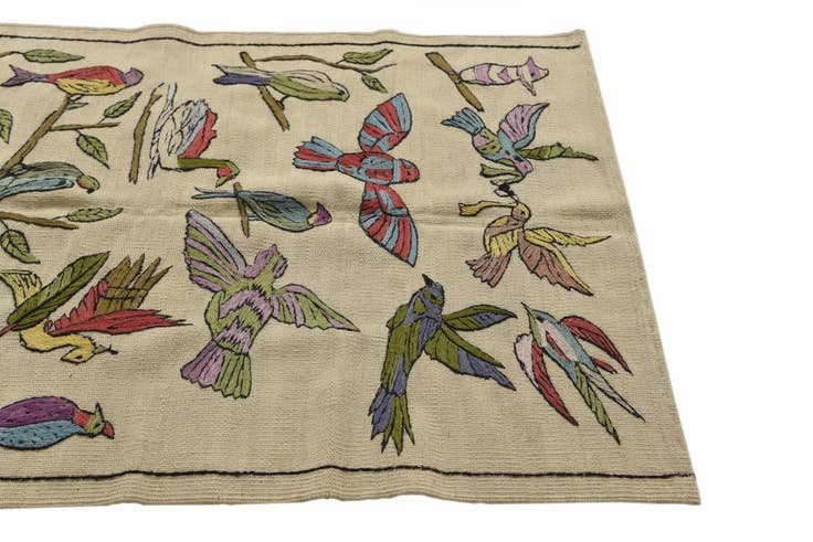 Detail image of 3' 2 x 4' 8 Hand Woven Kilim Suzani Wool Rug