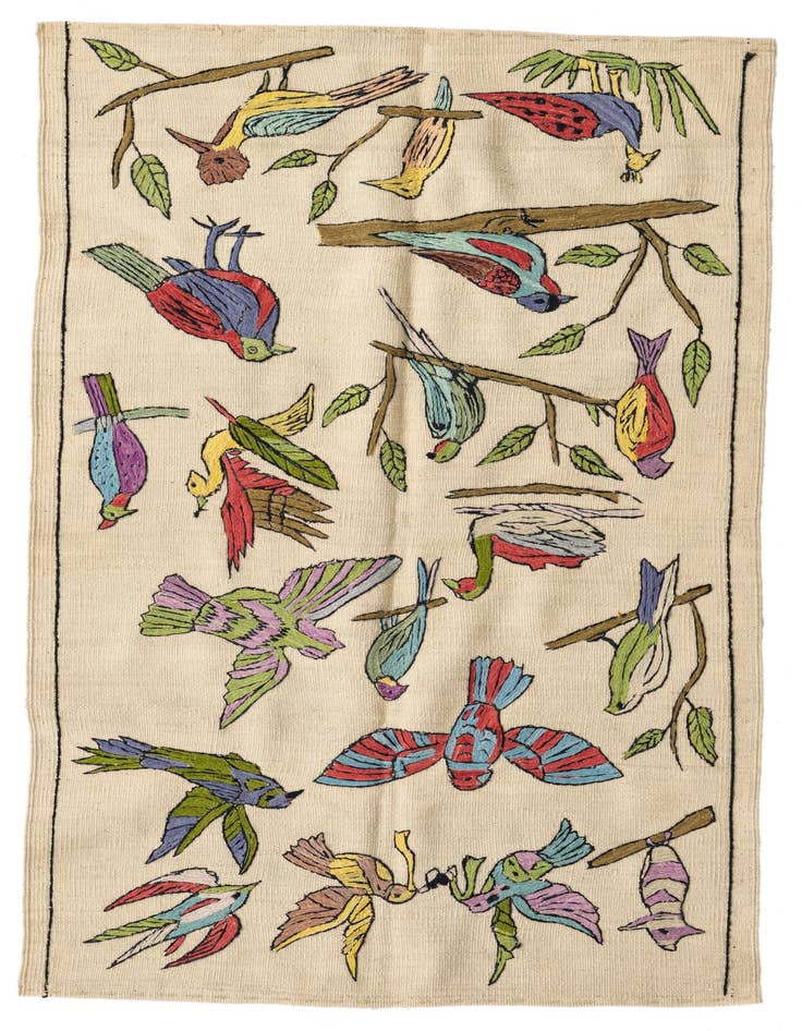 Detail image of 3' 2 x 4' 8 Hand Woven Kilim Suzani Wool Rug