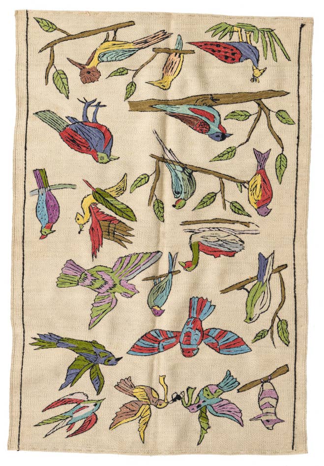 Detail image of 3' 2 x 4' 8 Hand Woven Kilim Suzani Wool Rug
