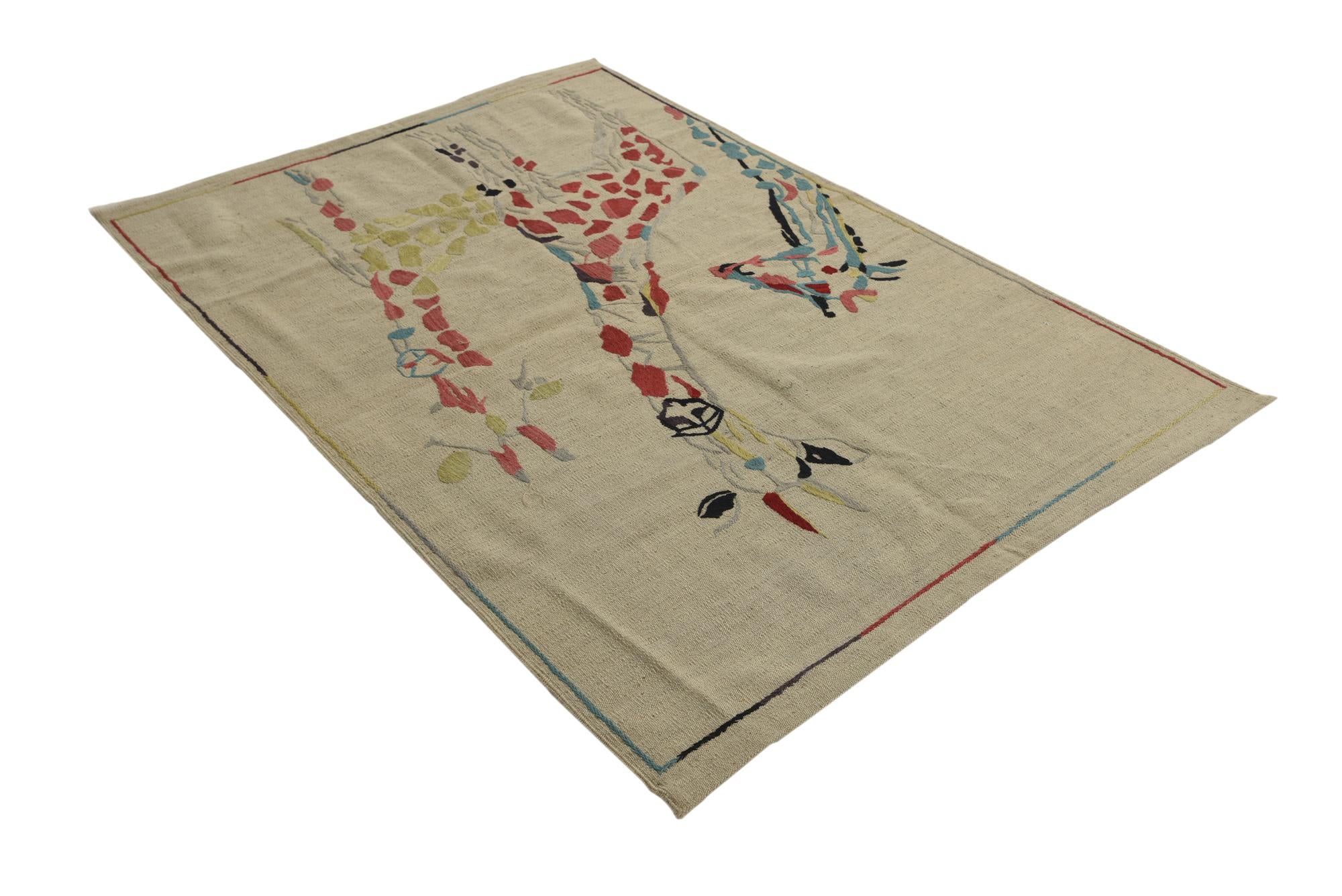 4' 1 x 5' 9 Hand Woven Kilim Suzani Wool Rug