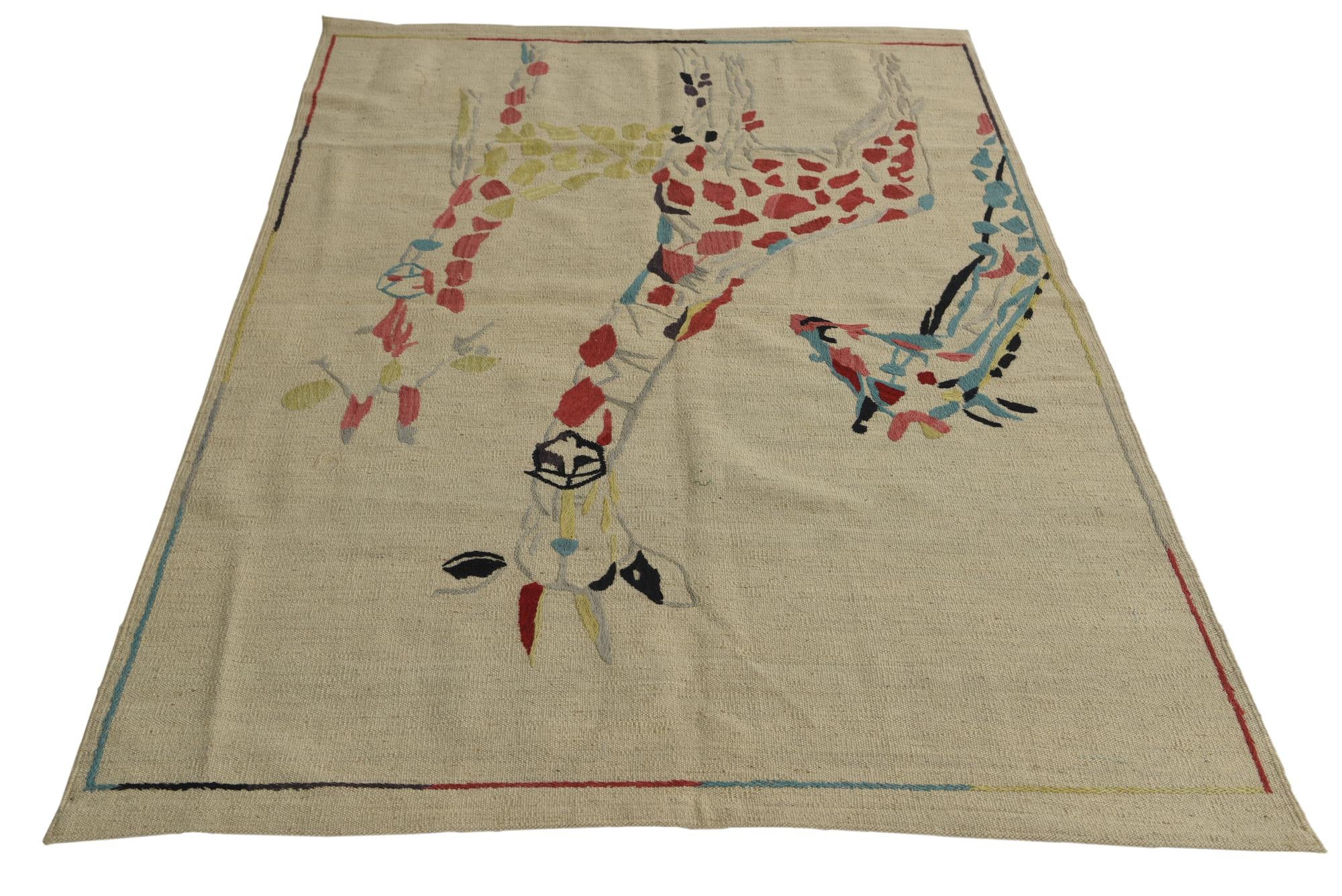 4' 1 x 5' 9 Hand Woven Kilim Suzani Wool Rug