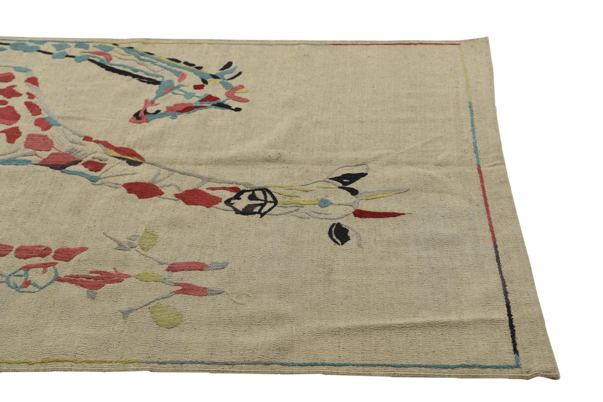 4' 1 x 5' 9 Hand Woven Kilim Suzani Wool Rug