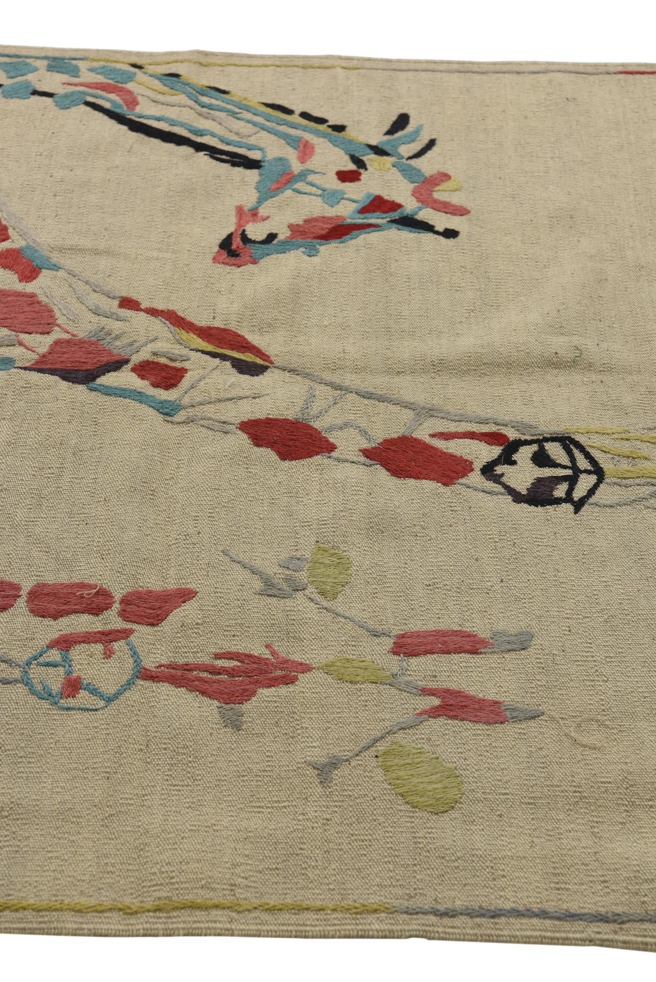 4' 1 x 5' 9 Hand Woven Kilim Suzani Wool Rug
