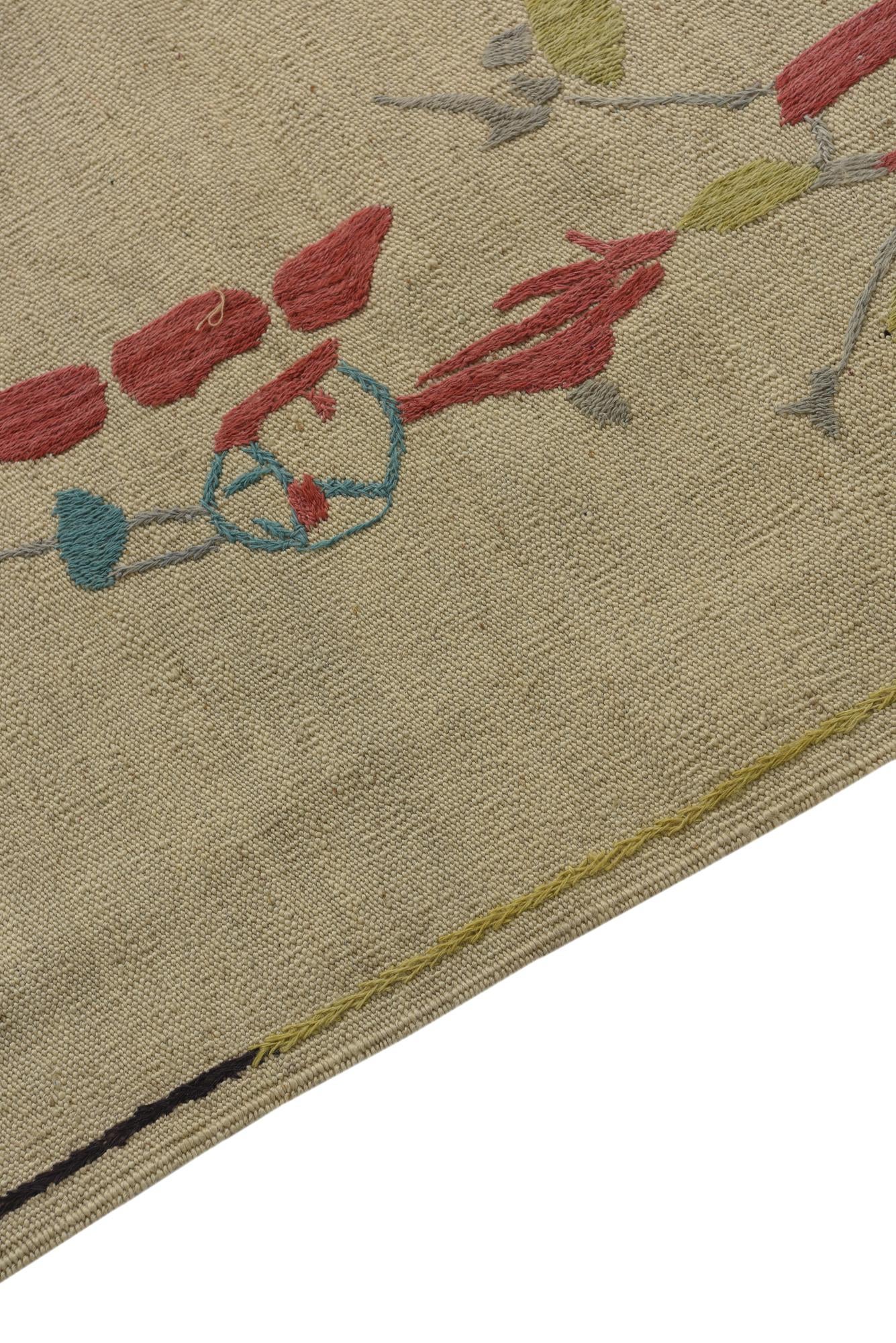 4' 1 x 5' 9 Hand Woven Kilim Suzani Wool Rug