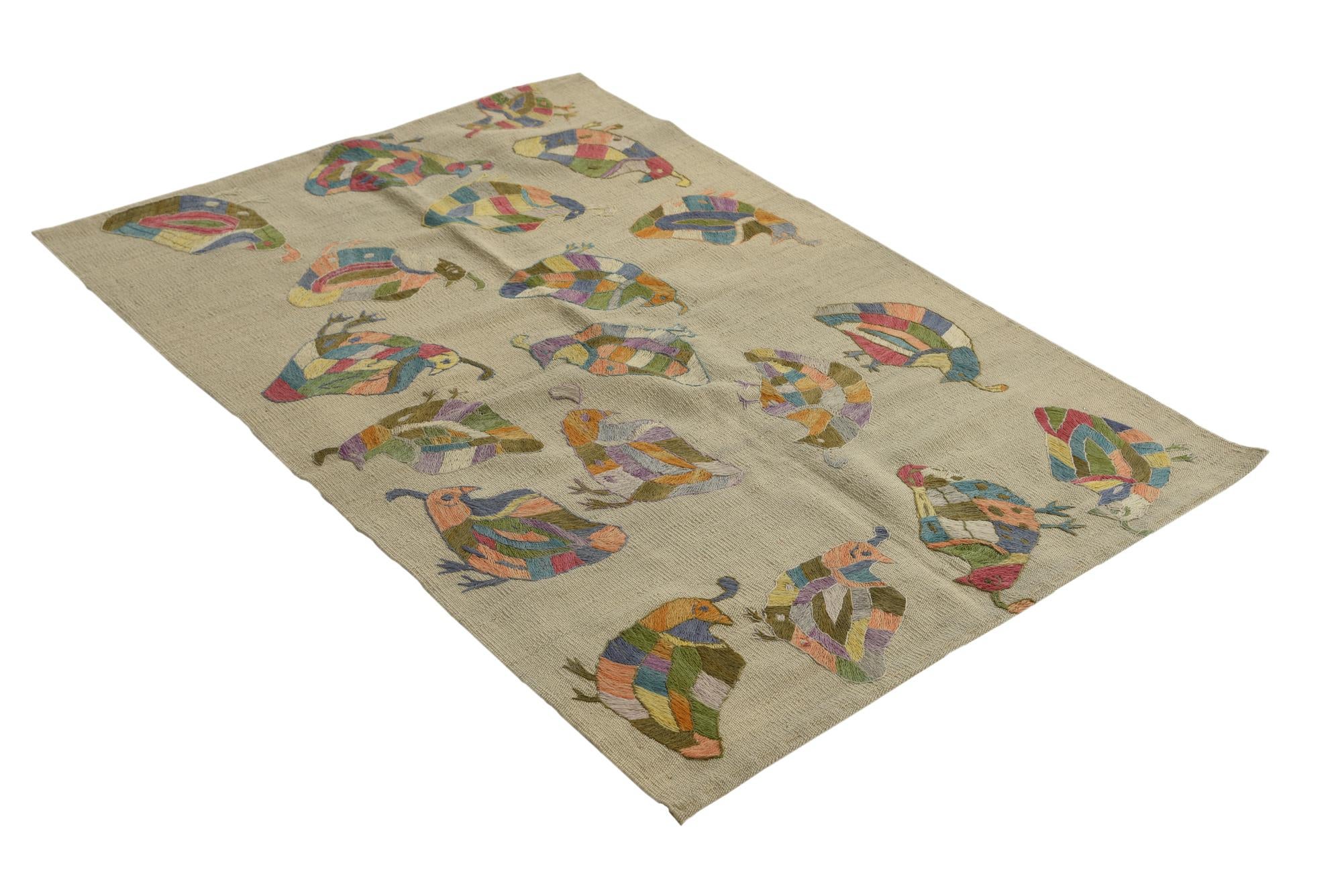 3' 3 x 4' 7 Hand Woven Kilim Suzani Wool Rug
