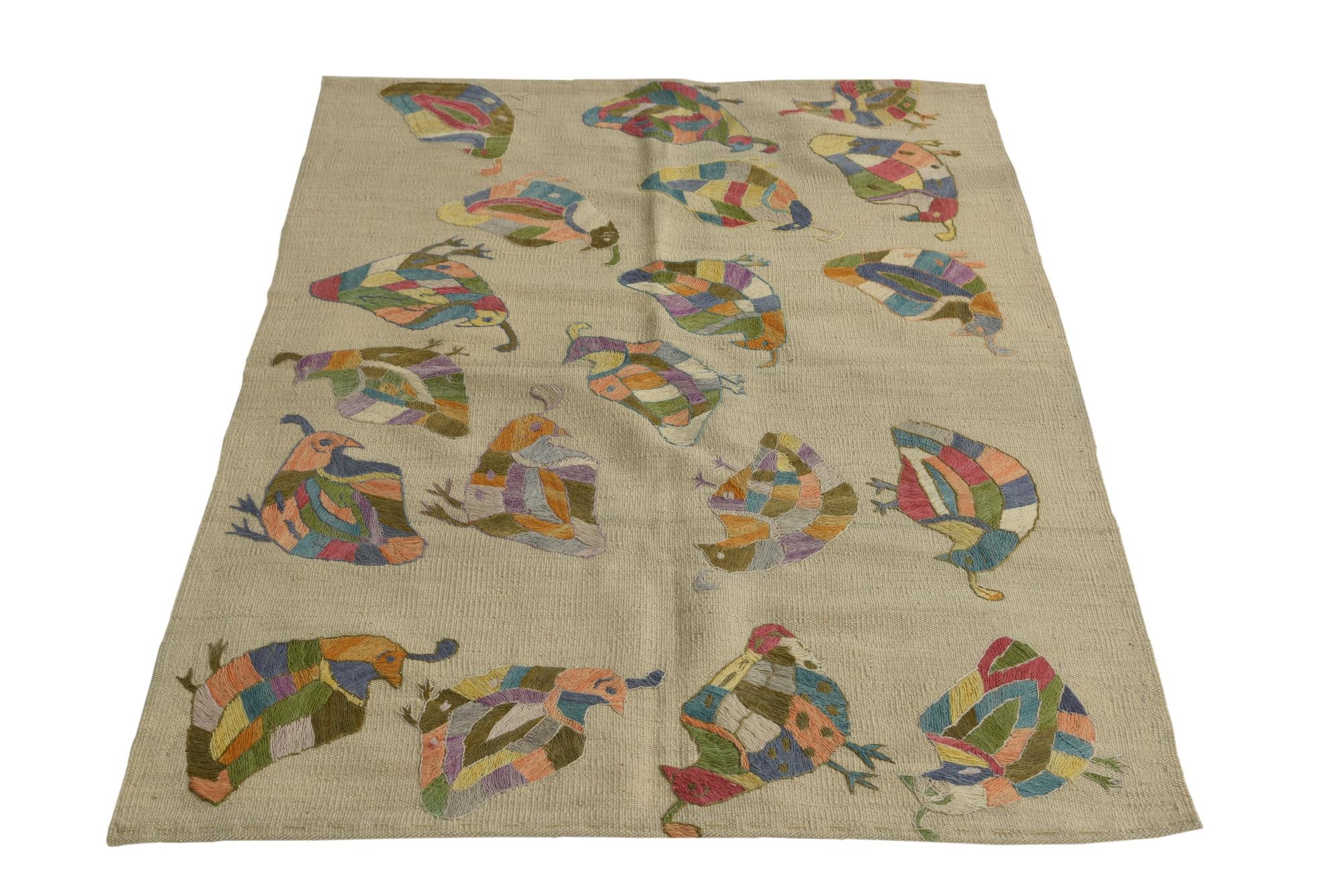 3' 3 x 4' 7 Hand Woven Kilim Suzani Wool Rug