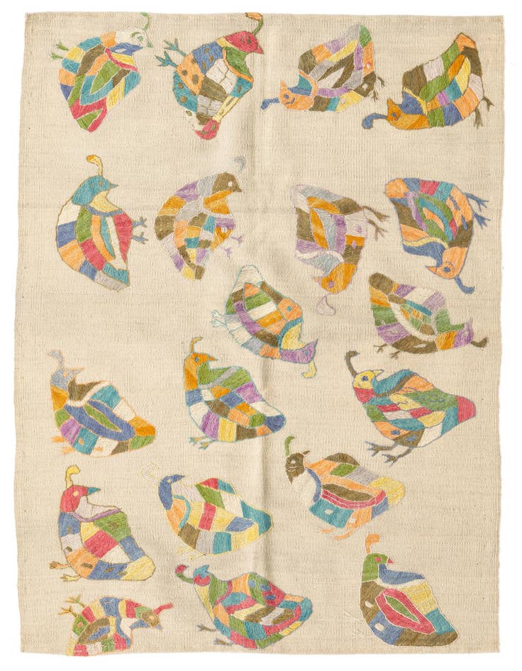 Detail image of 3' 3 x 4' 7 Hand Woven Kilim Suzani Wool Rug