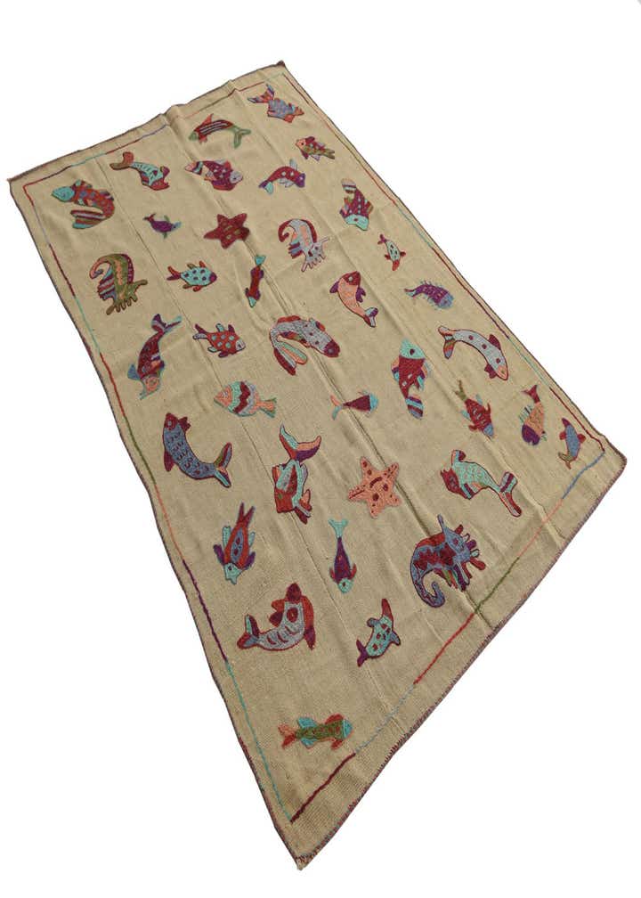 4' 7 x 7' Hand Woven Kilim Suzani Wool Rug