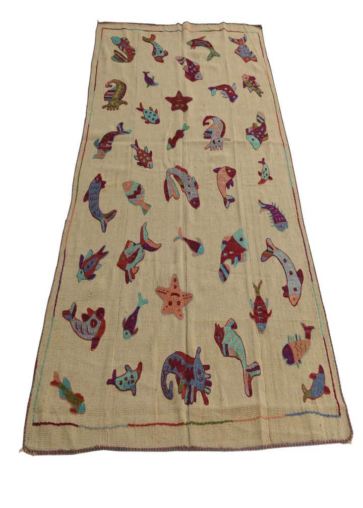 4' 7 x 7' Hand Woven Kilim Suzani Wool Rug