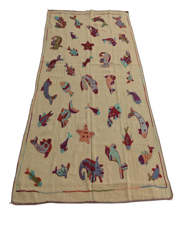 Detail image of 4' 7 x 7' Hand Woven Kilim Suzani Wool Rug