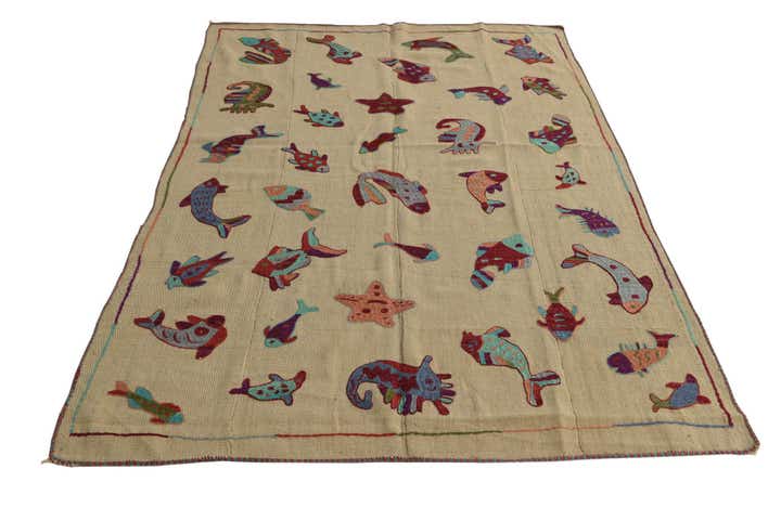 4' 7 x 7' Hand Woven Kilim Suzani Wool Rug