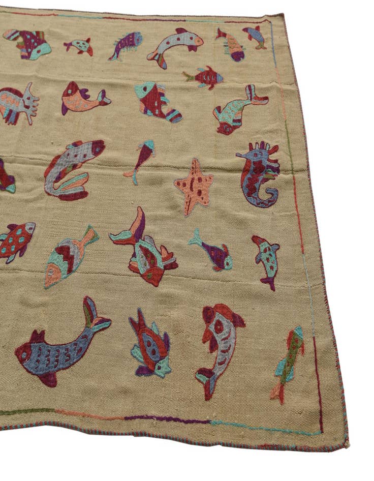 Detail image of 4' 7 x 7' Hand Woven Kilim Suzani Wool Rug