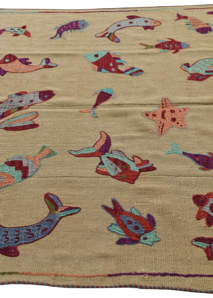 4' 7 x 7' Hand Woven Kilim Suzani Wool Rug