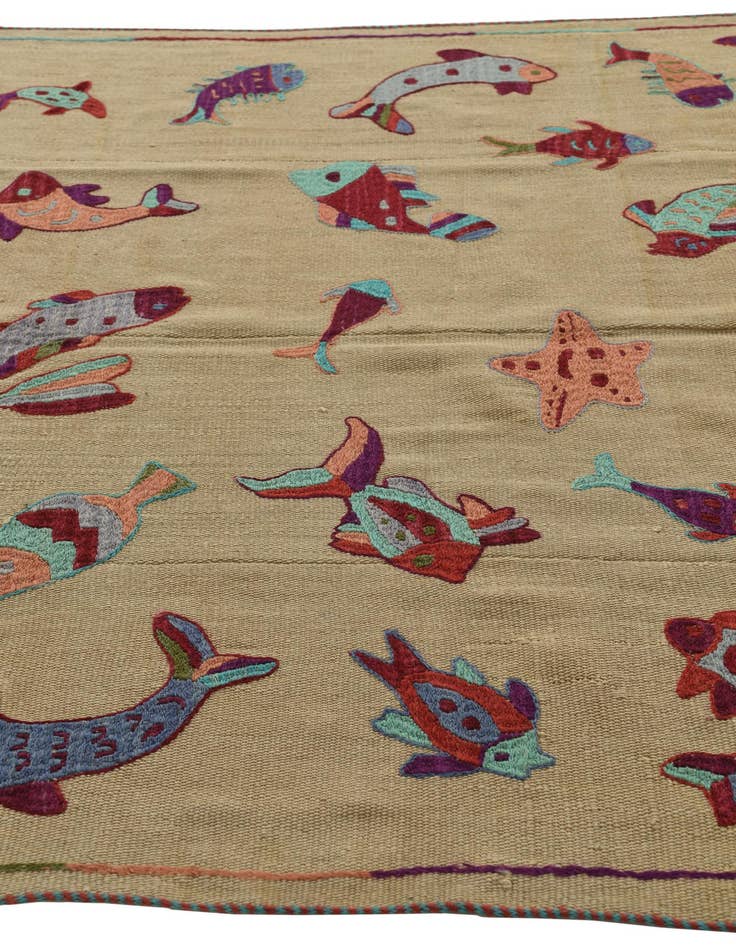 Detail image of 4' 7 x 7' Hand Woven Kilim Suzani Wool Rug