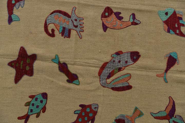 4' 7 x 7' Hand Woven Kilim Suzani Wool Rug
