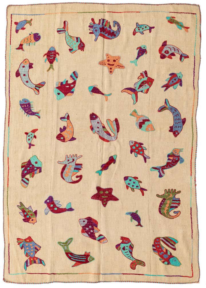 4' 7 x 7' Hand Woven Kilim Suzani Wool Rug