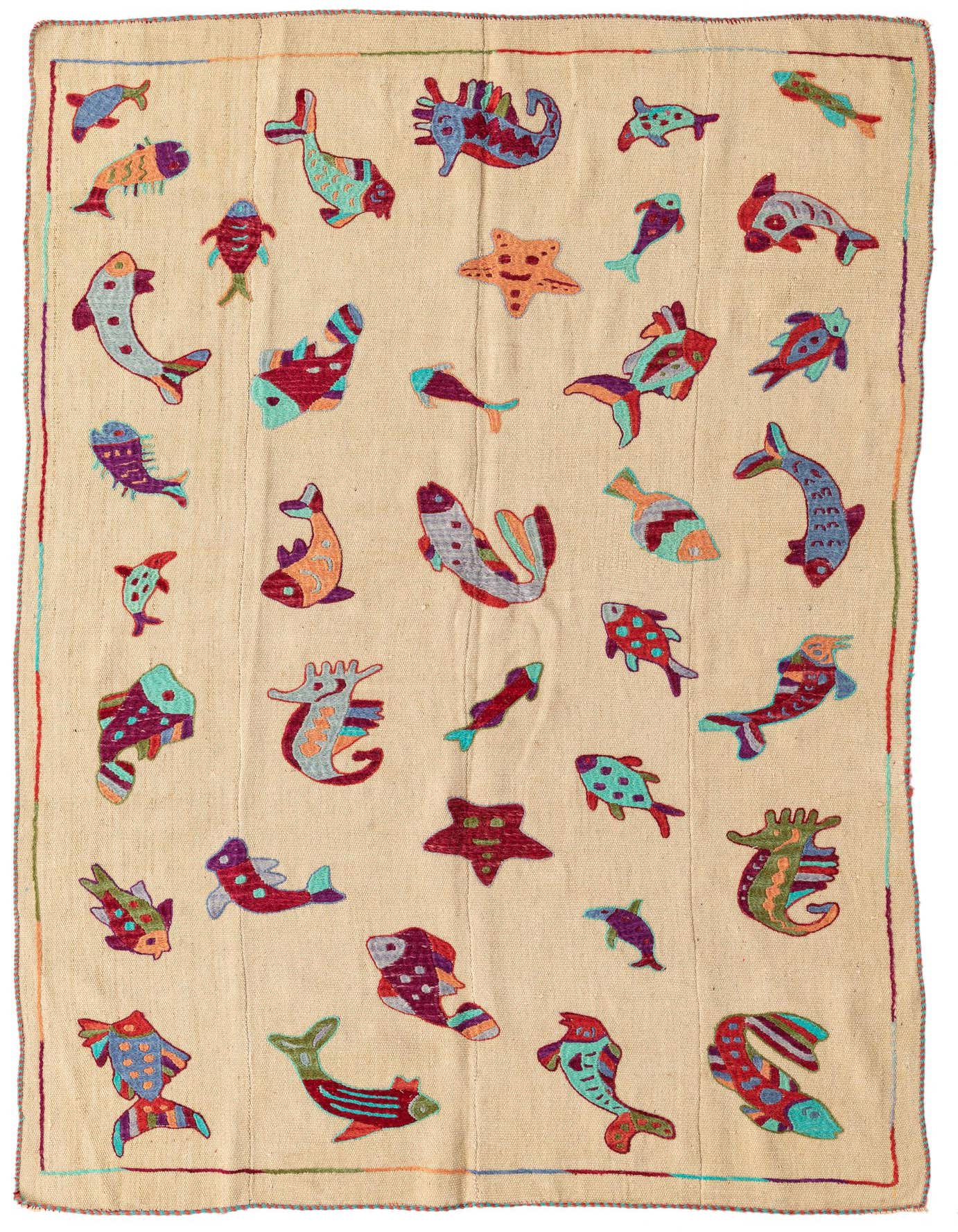 4' 7 x 7' Hand Woven Kilim Suzani Wool Rug