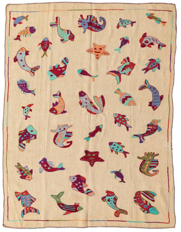 Detail image of 4' 7 x 7' Hand Woven Kilim Suzani Wool Rug