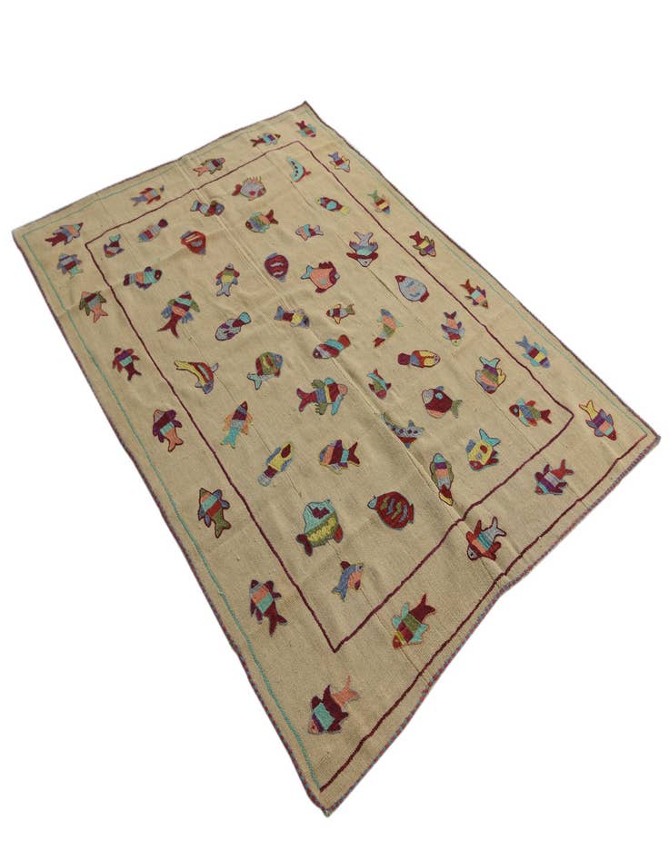 Detail image of 5' x 6' 8  Hand Woven Kilim Suzani Wool Rug