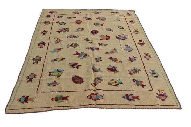 Detail image of 5' x 6' 8 Hand Woven Kilim Suzani Wool Rug