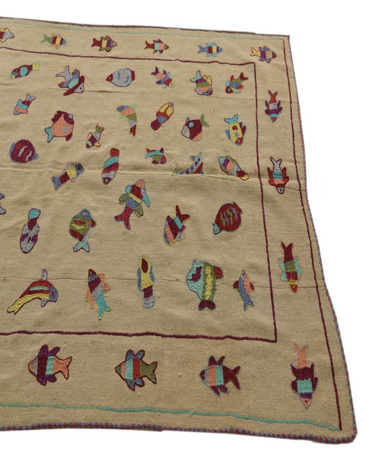 Detail image of 5' x 6' 8  Hand Woven Kilim Suzani Wool Rug