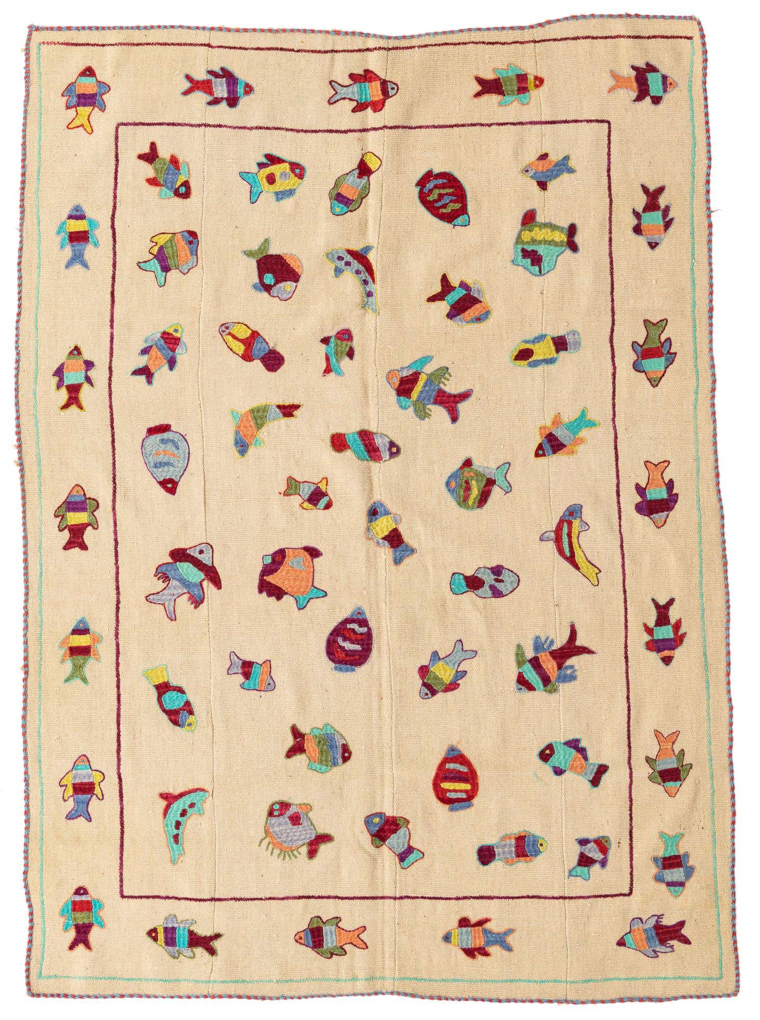 5' x 6' 8 Hand Woven Kilim Suzani Wool Rug