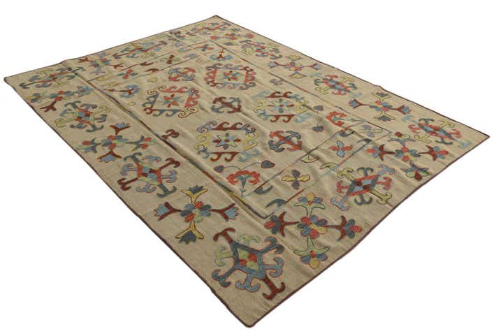 6' x 7' 8 Hand Woven Kilim Suzani Wool Rug