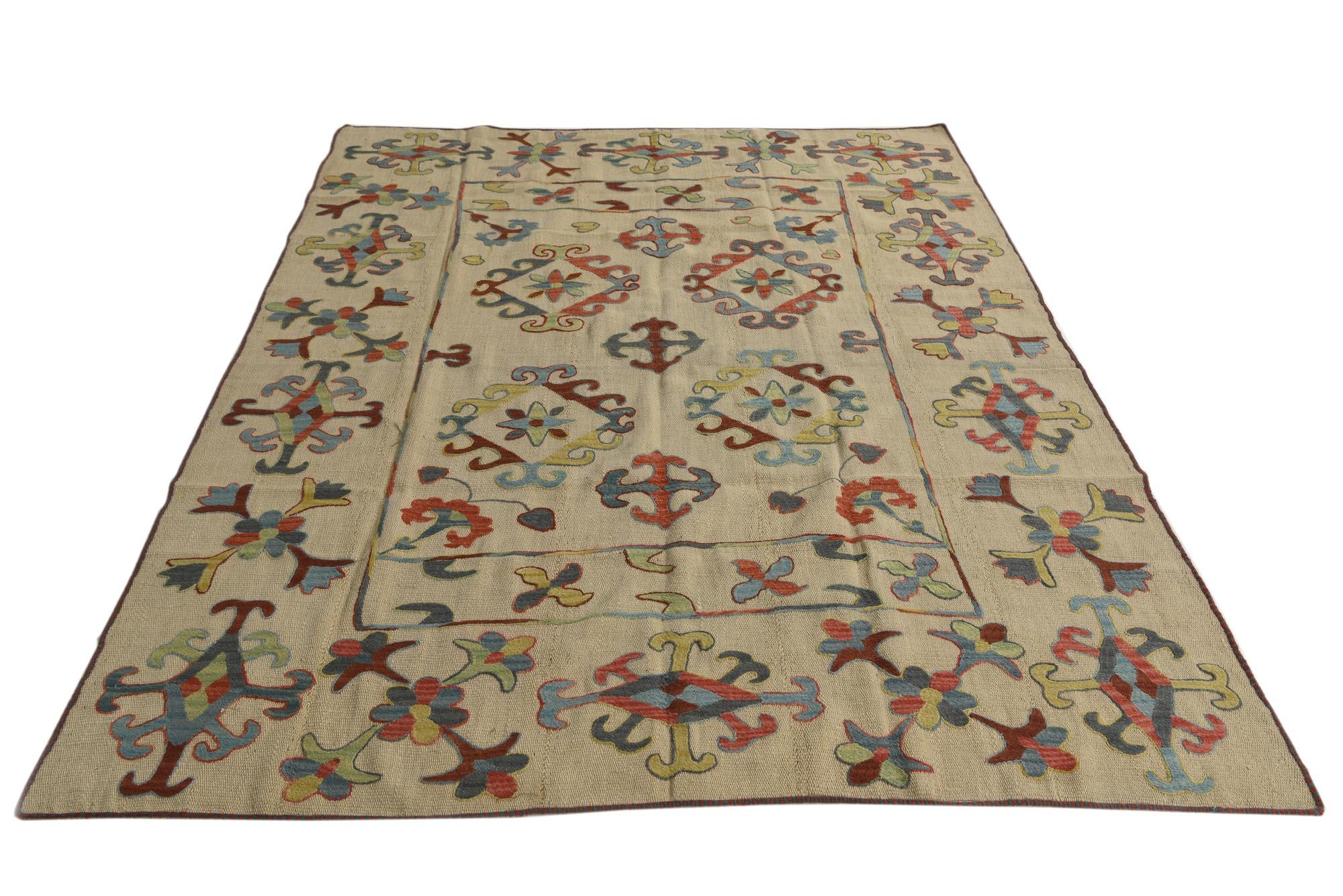 6' x 7' 8 Hand Woven Kilim Suzani Wool Rug