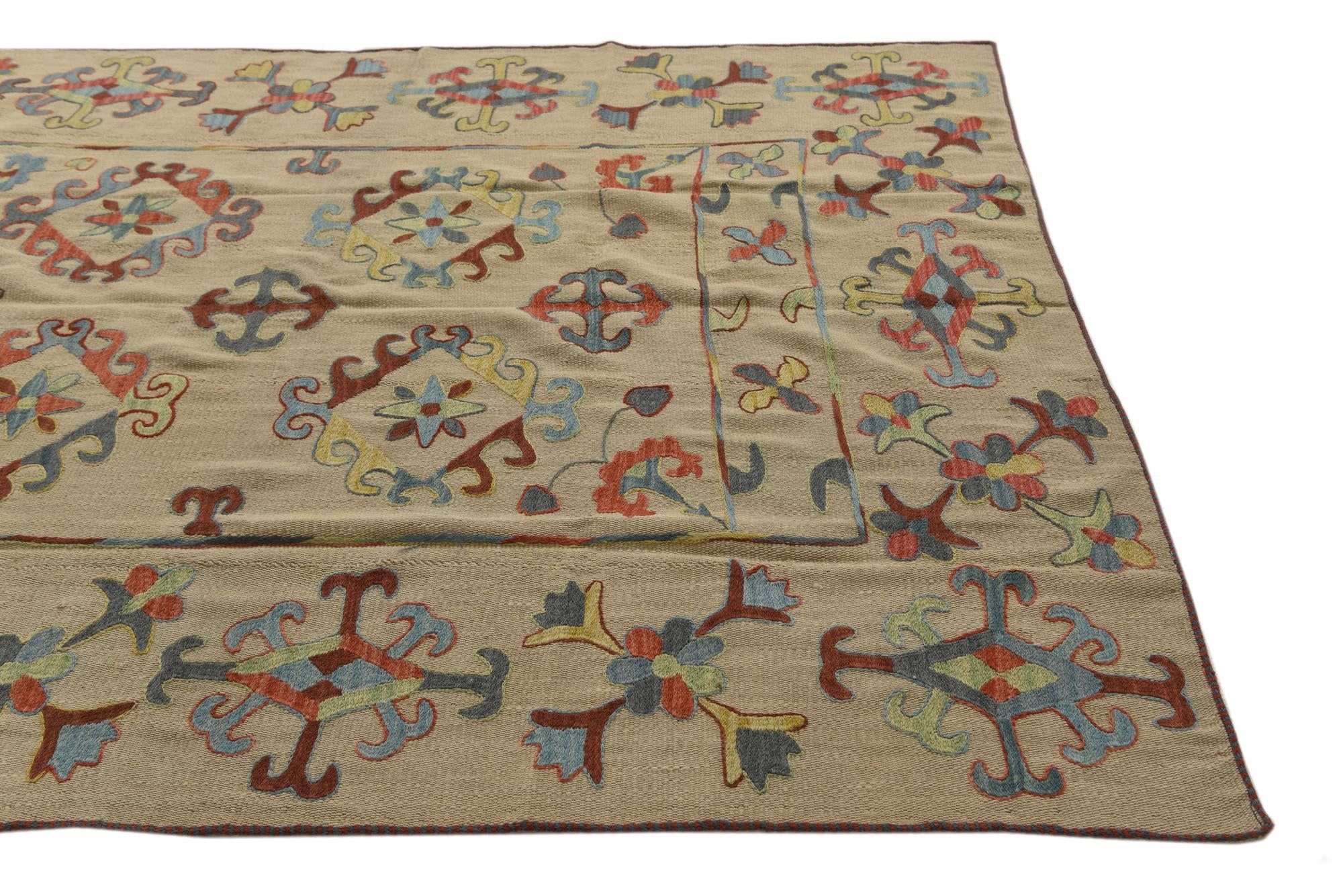 6' x 7' 8 Hand Woven Kilim Suzani Wool Rug