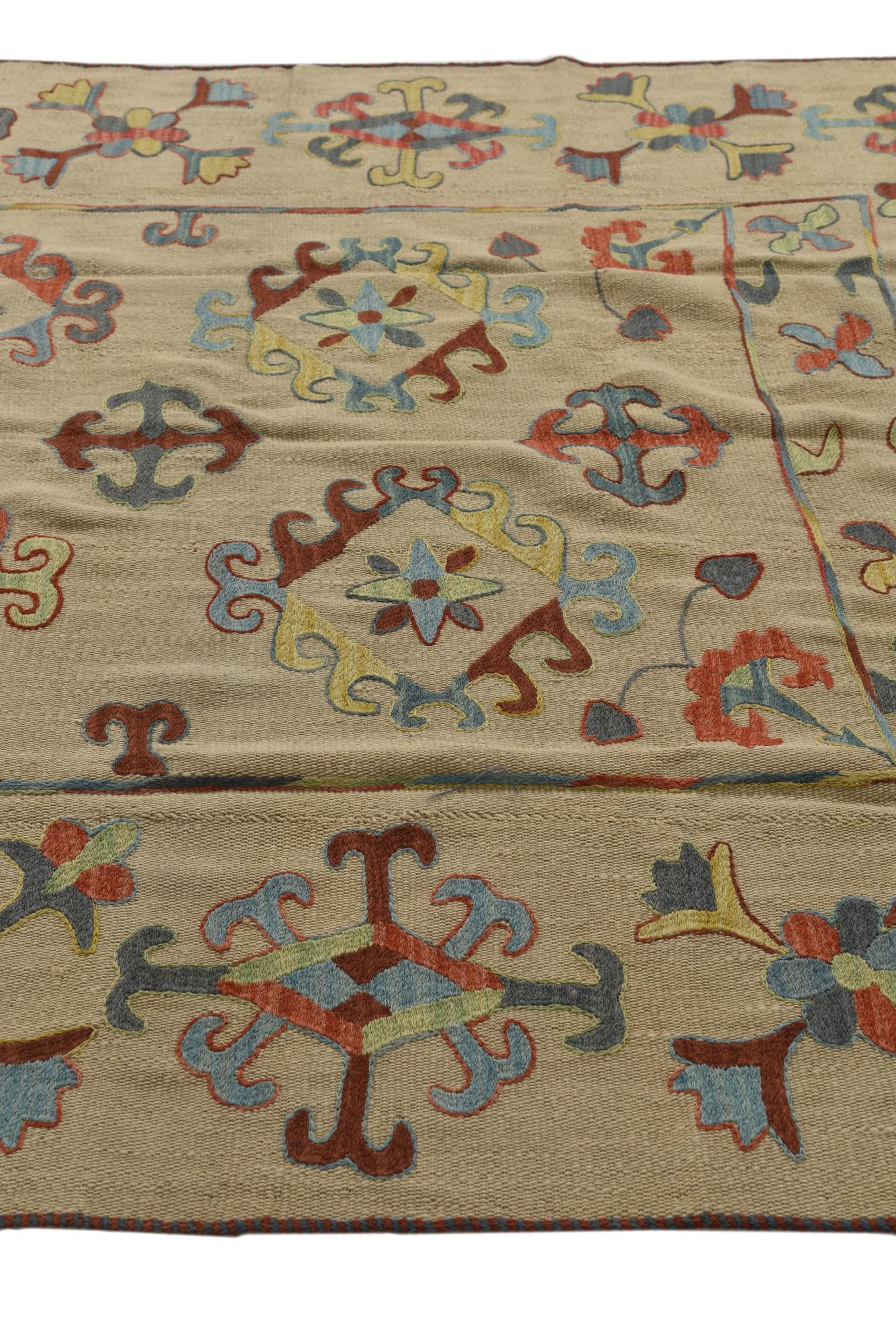 6' x 7' 8 Hand Woven Kilim Suzani Wool Rug