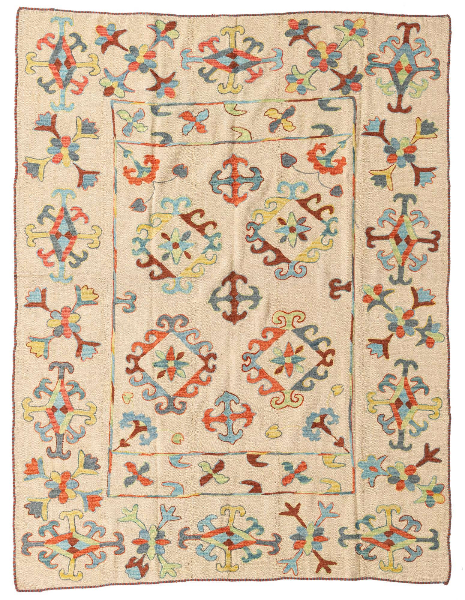 6' x 7' 8 Hand Woven Kilim Suzani Wool Rug