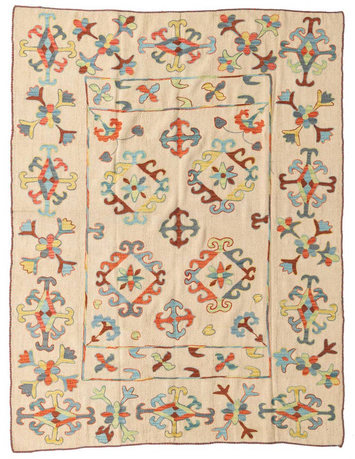 Detail image of 6' x 7' 8 Hand Woven Kilim Suzani Wool Rug