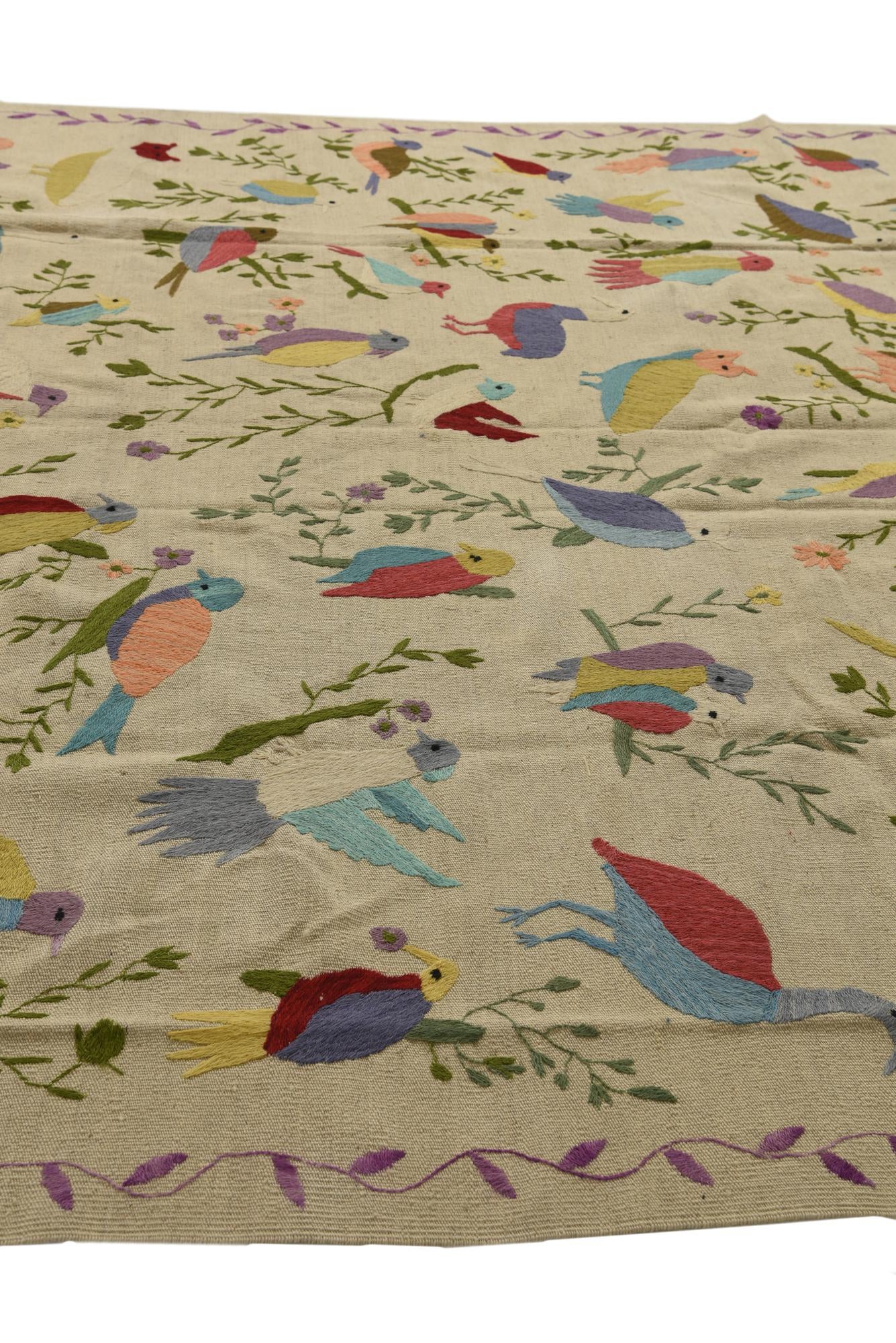 8' x 9' 4 Hand Woven Kilim Suzani Wool Rug