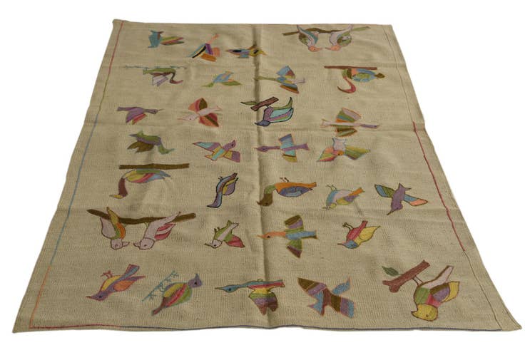 Detail image of 4' 1 x 5' 8 Hand Woven Kilim Suzani Wool Rug