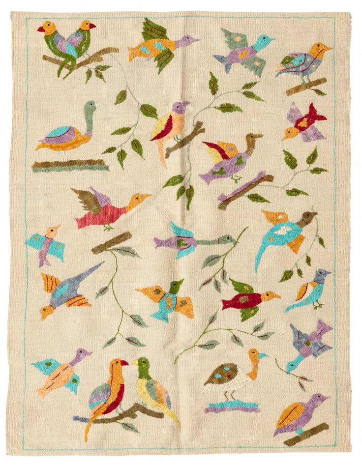 Detail image of 3' 2 x 4' 9 Hand Woven Kilim Suzani Wool Rug