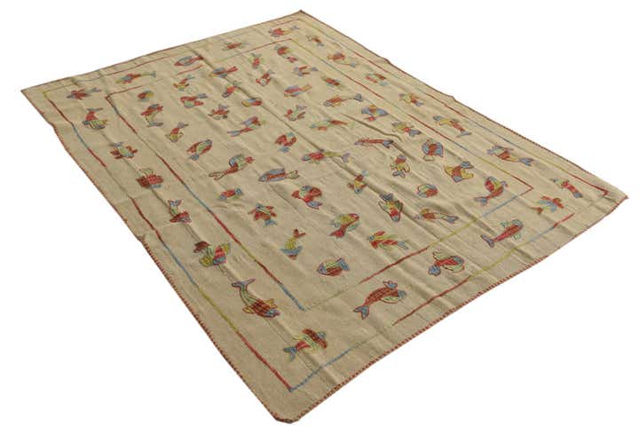 5' x 6' 3 Hand Woven Kilim Suzani Wool Rug