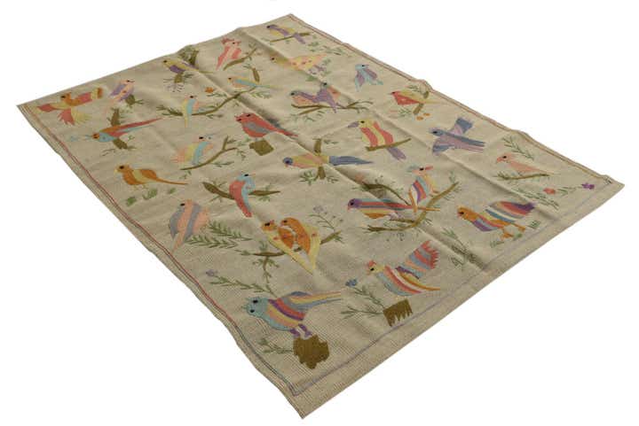 4' 2 x 5' 6 Hand Woven Kilim Suzani Wool Rug