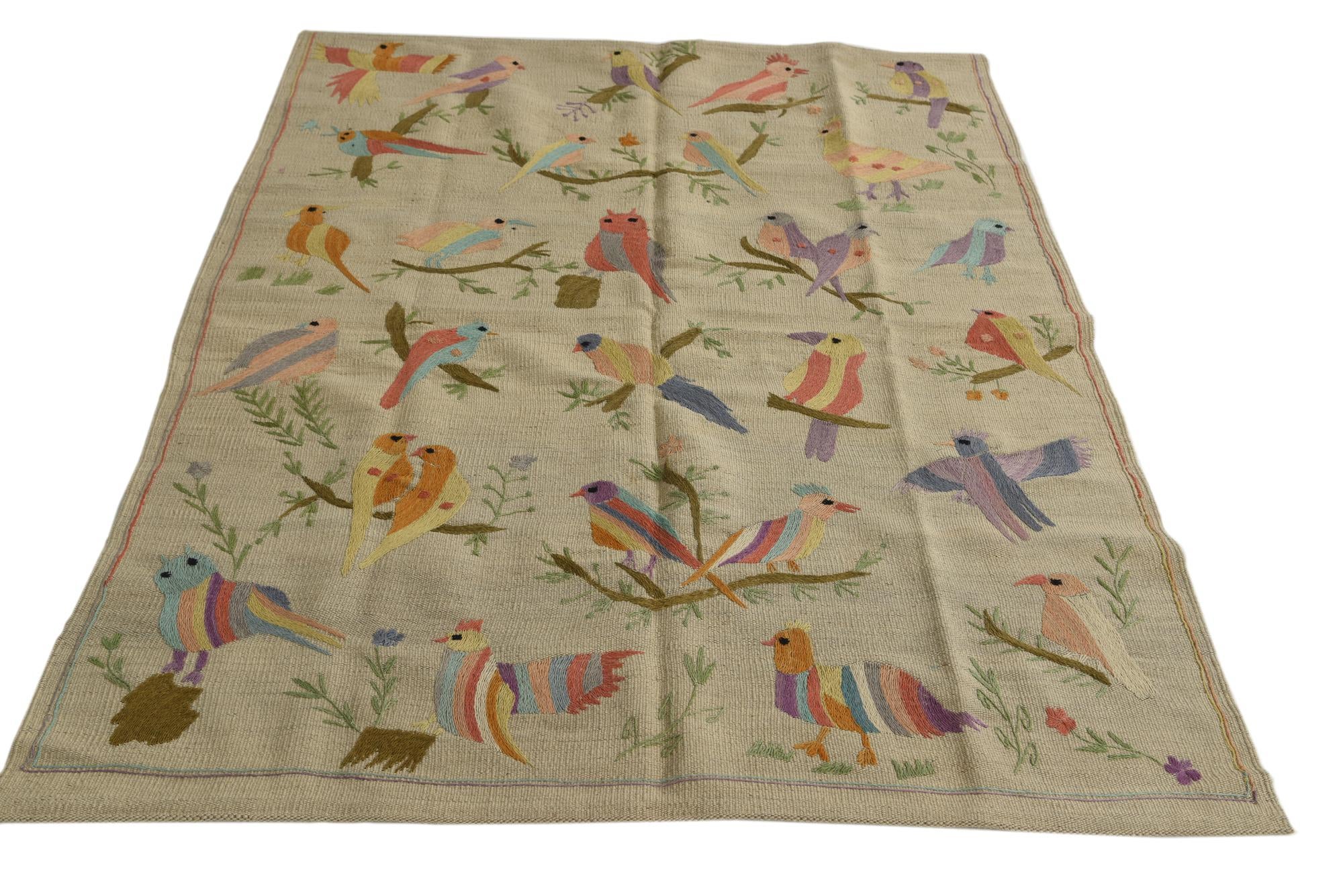 4' 2 x 5' 6 Hand Woven Kilim Suzani Wool Rug