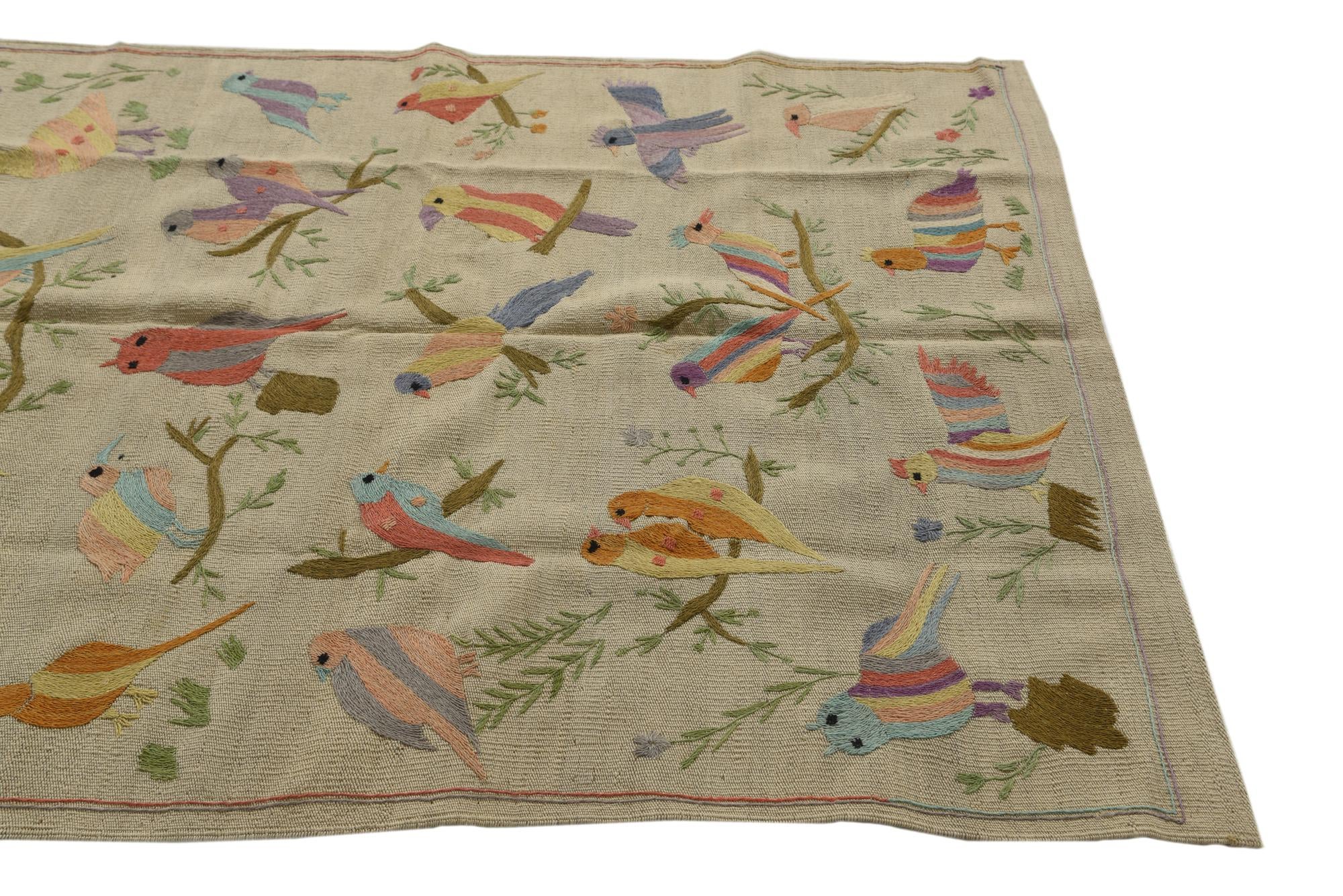 4' 2 x 5' 6 Hand Woven Kilim Suzani Wool Rug