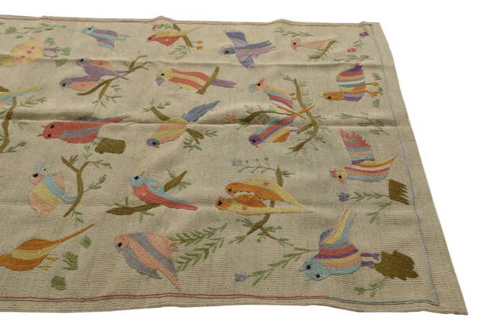 4' 2 x 5' 6 Hand Woven Kilim Suzani Wool Rug