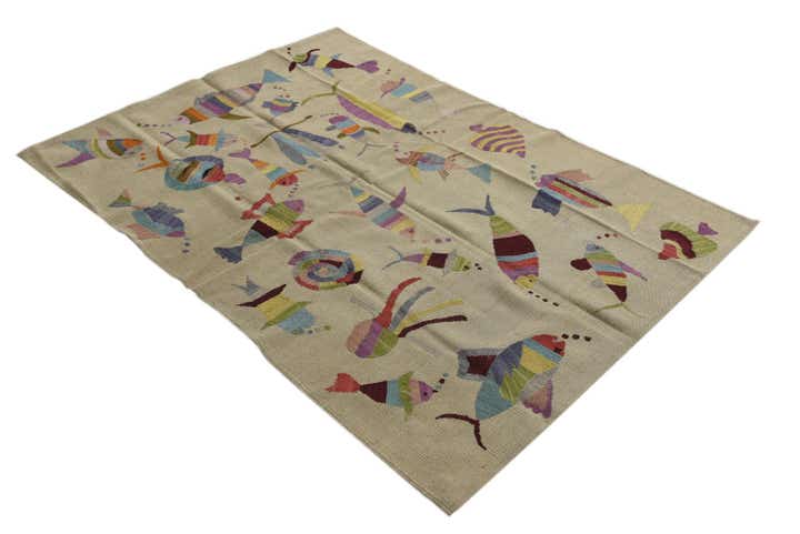 4' x 5' 7 Hand Woven Kilim Suzani Wool Rug