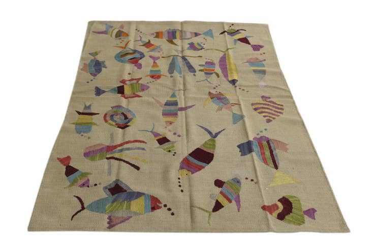 Detail image of 4' x 5' 7 Hand Woven Kilim Suzani Wool Rug
