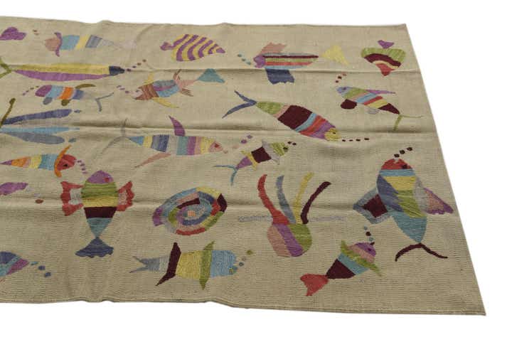 4' x 5' 7 Hand Woven Kilim Suzani Wool Rug