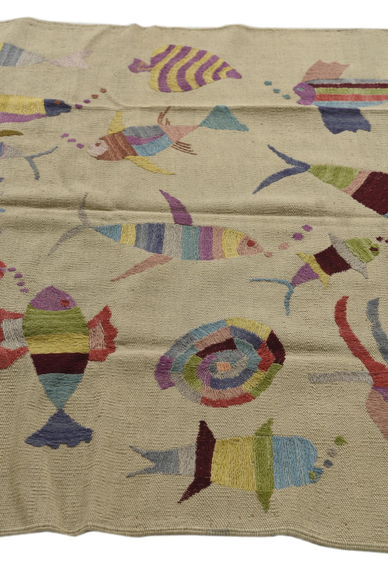 4' x 5' 7 Hand Woven Kilim Suzani Wool Rug