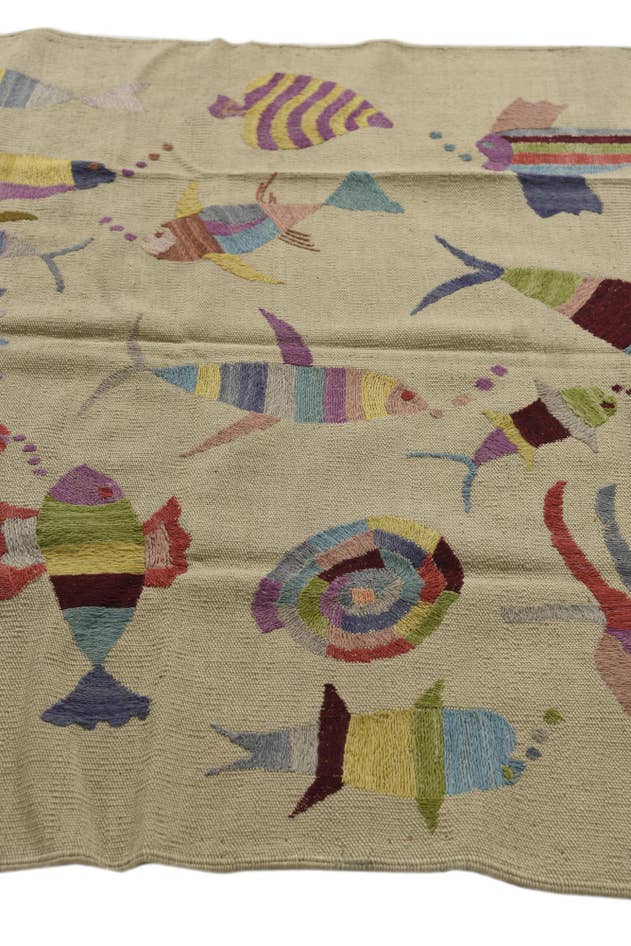 Detail image of 4' x 5' 7 Hand Woven Kilim Suzani Wool Rug