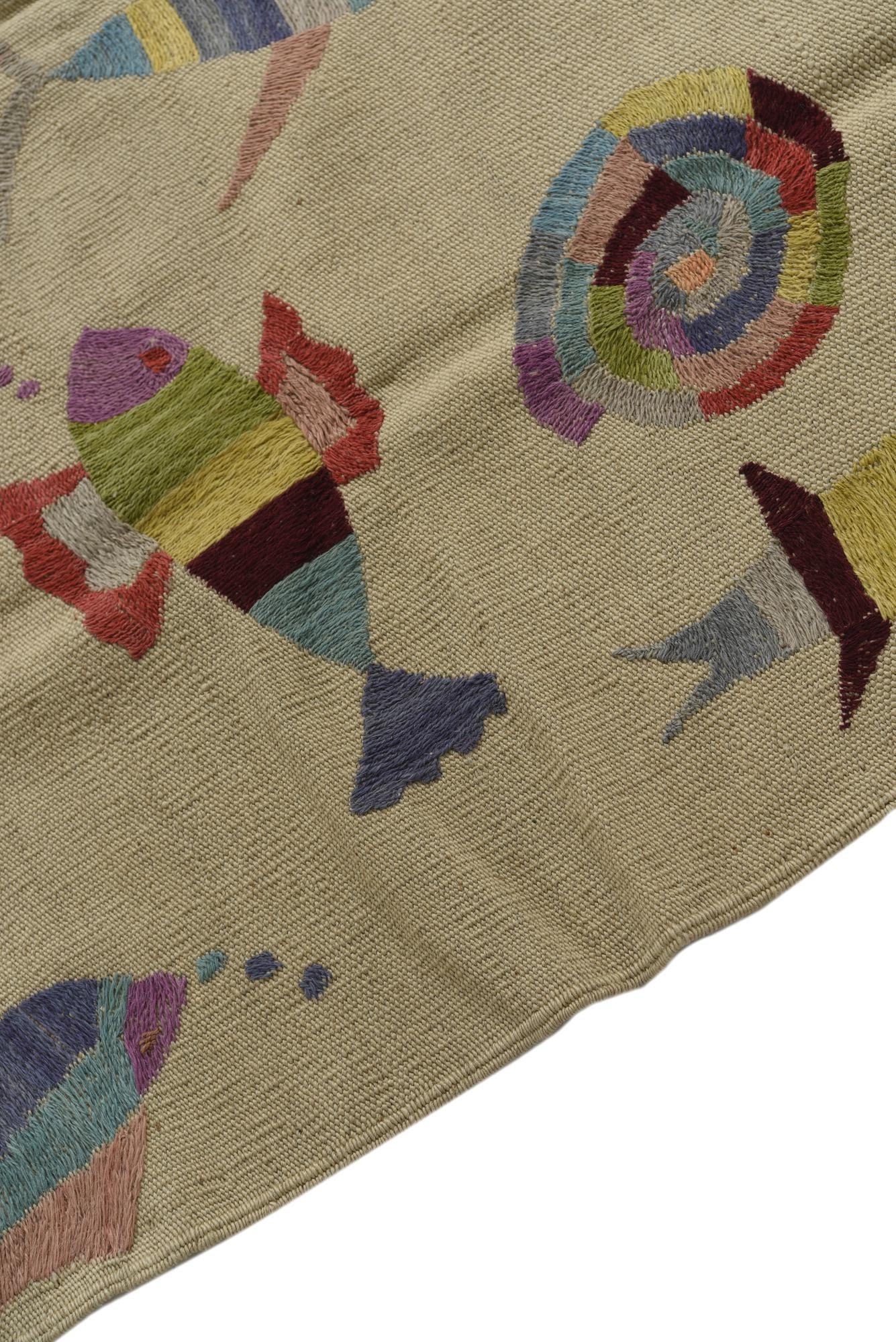 4' x 5' 7 Hand Woven Kilim Suzani Wool Rug