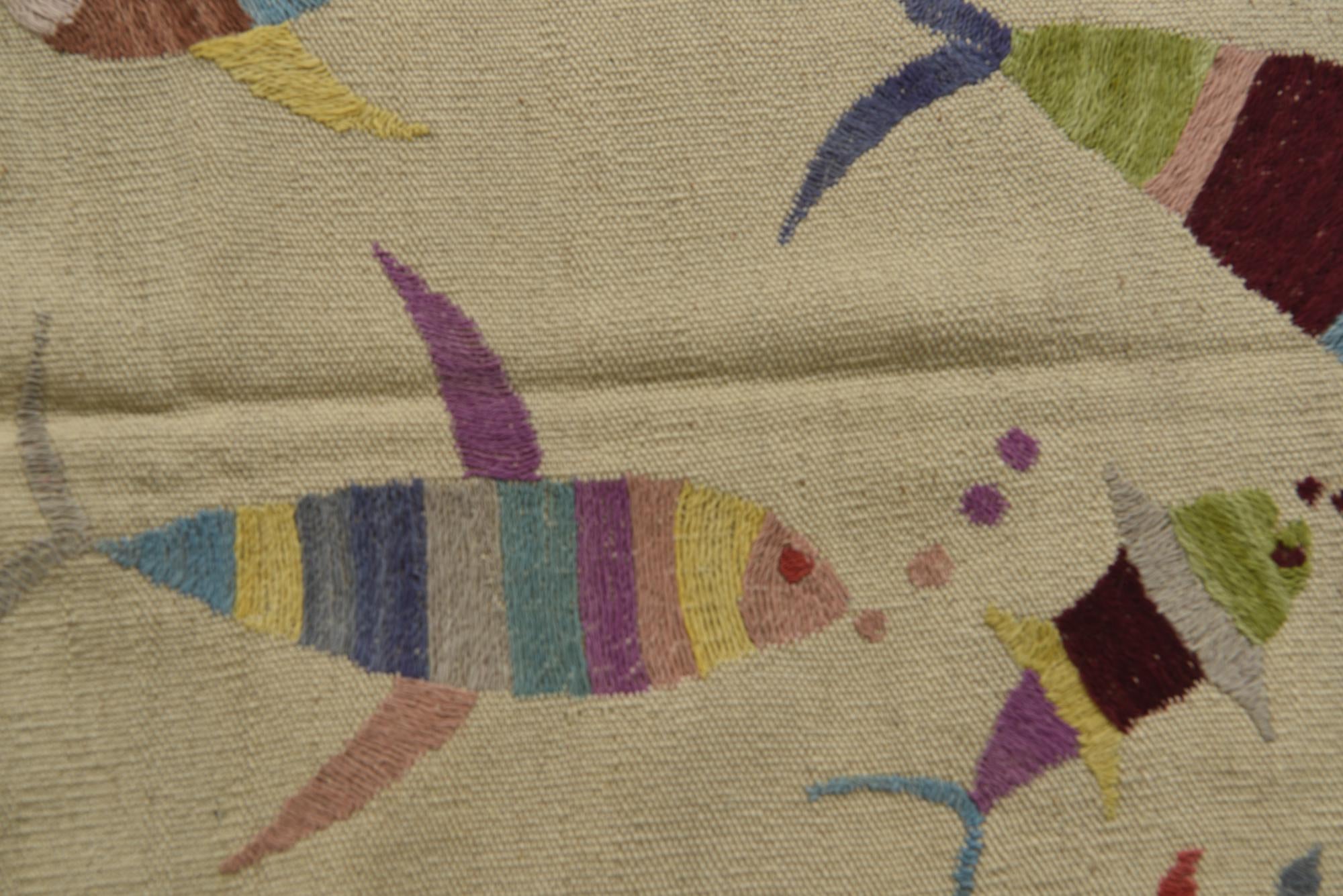 4' x 5' 7 Hand Woven Kilim Suzani Wool Rug