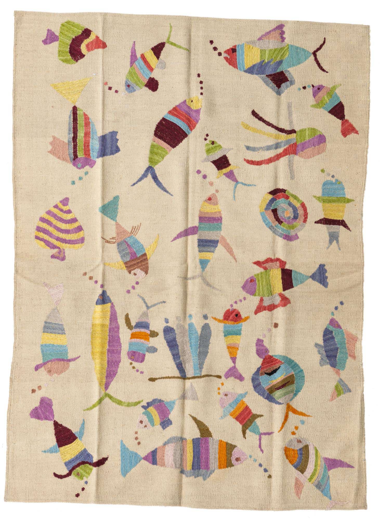 4' x 5' 7 Hand Woven Kilim Suzani Wool Rug