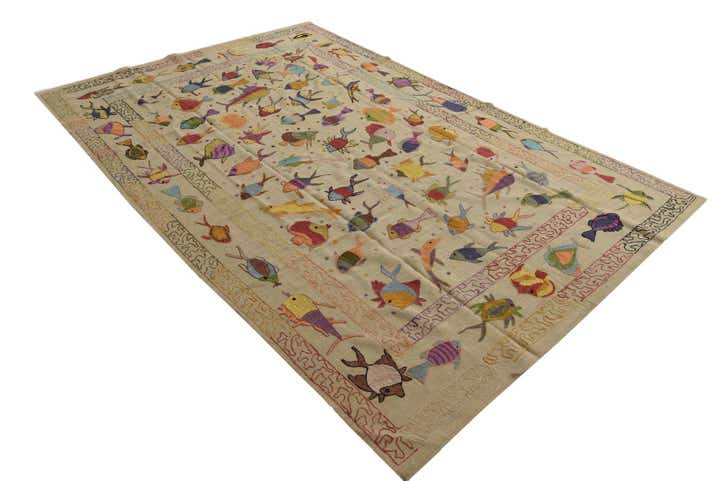 6' 4 x 9' 6 Hand Woven Kilim Suzani Wool Rug